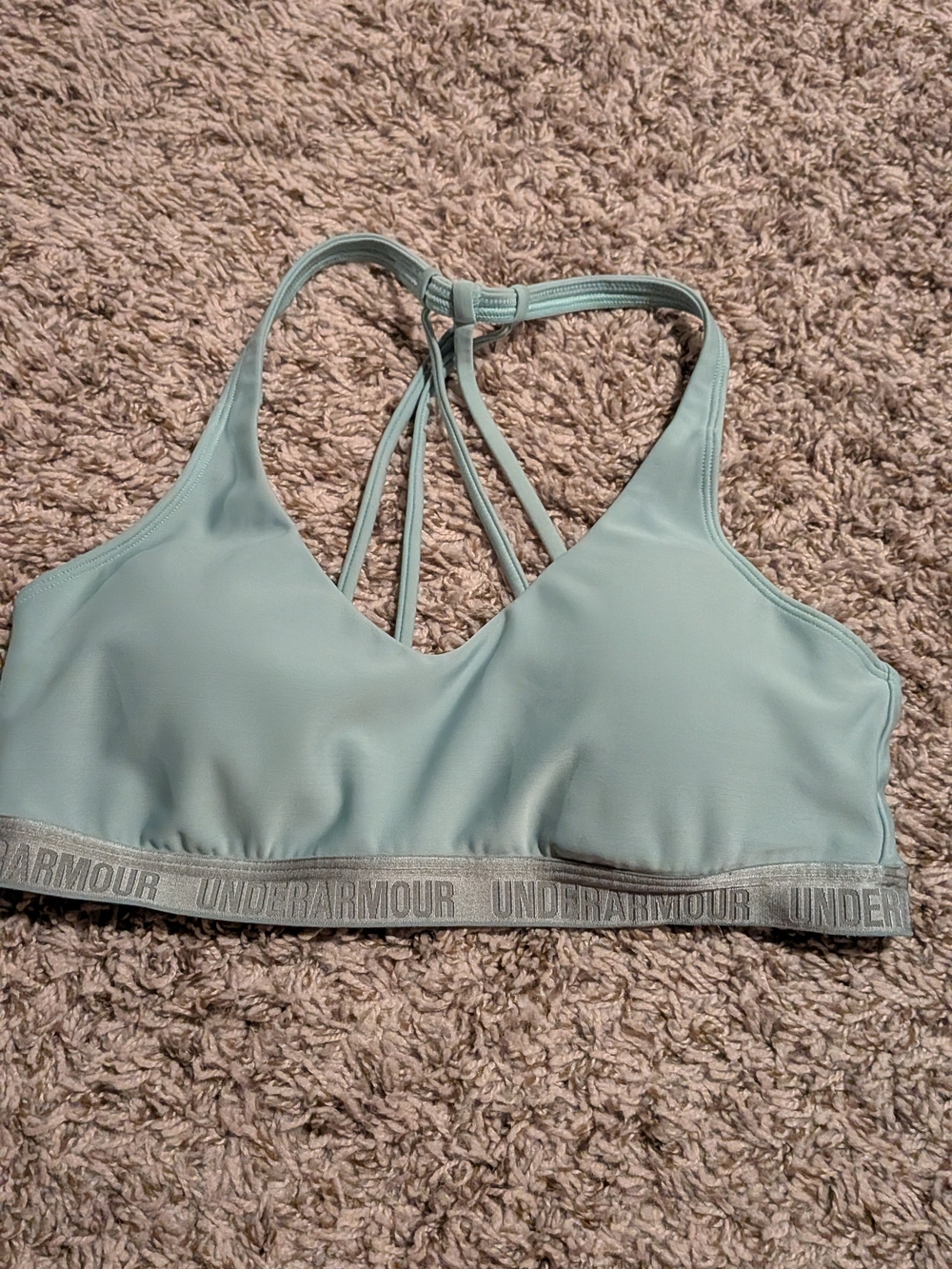 Under Armour Women's Light Blue Strappy Sports Bra With Pads